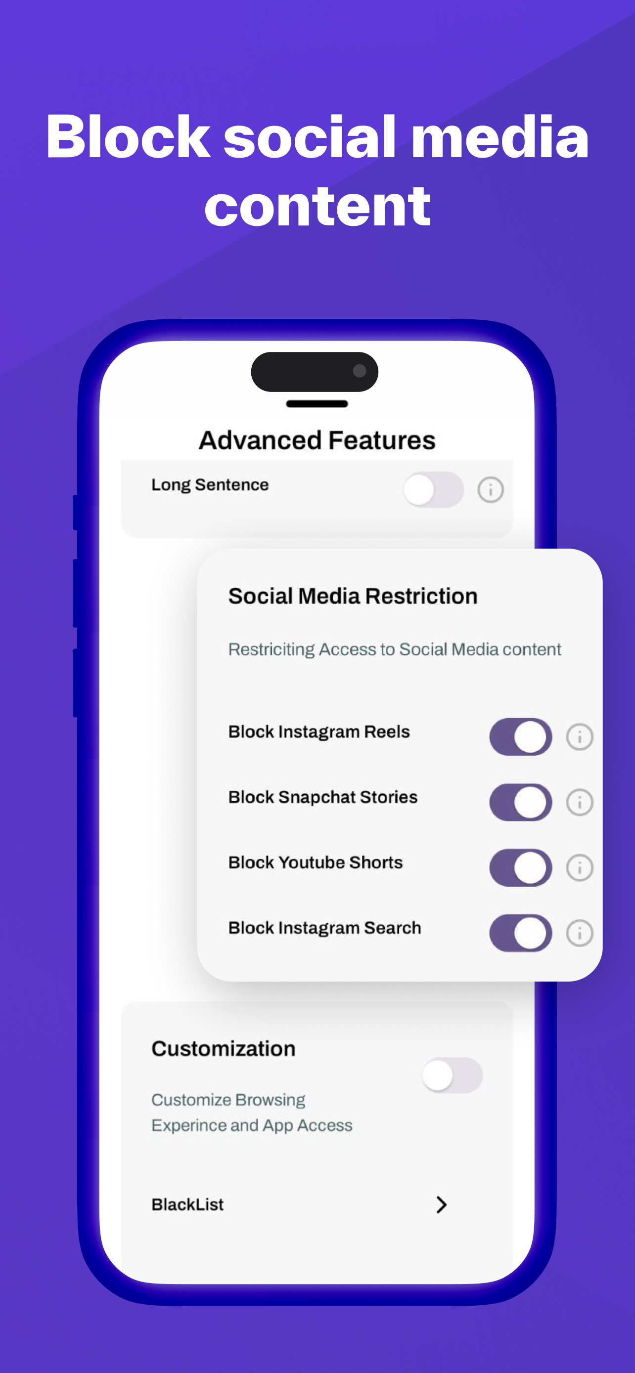 Screenshot of social media time limits